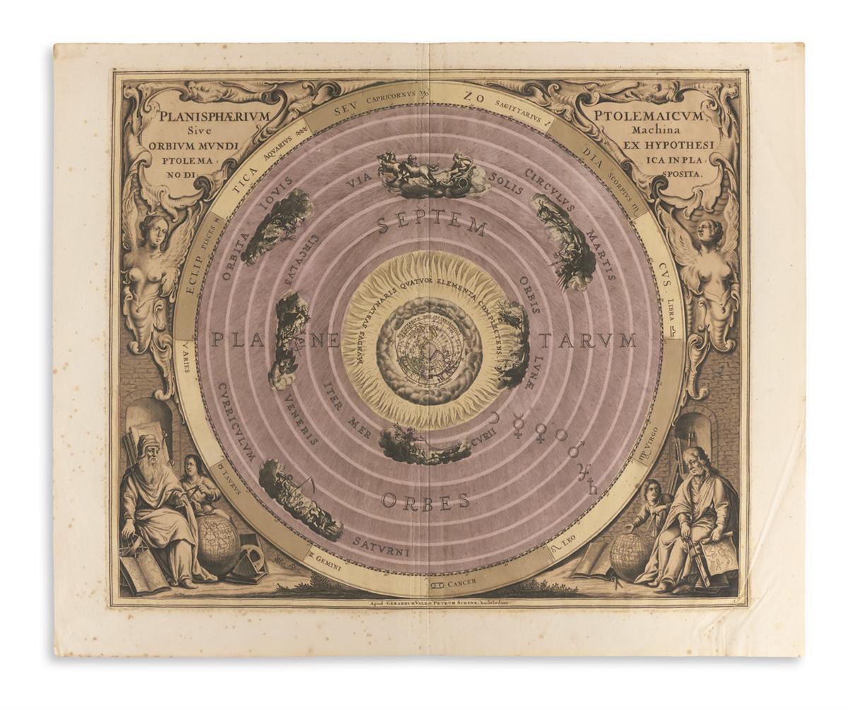(CELESTIAL.) Cellarius, Andreas. Planisphaerium Ptolemaicum, Sive Machina Orbium Mundi ex Hypothesi Ptolemaica in Plano Disposita.